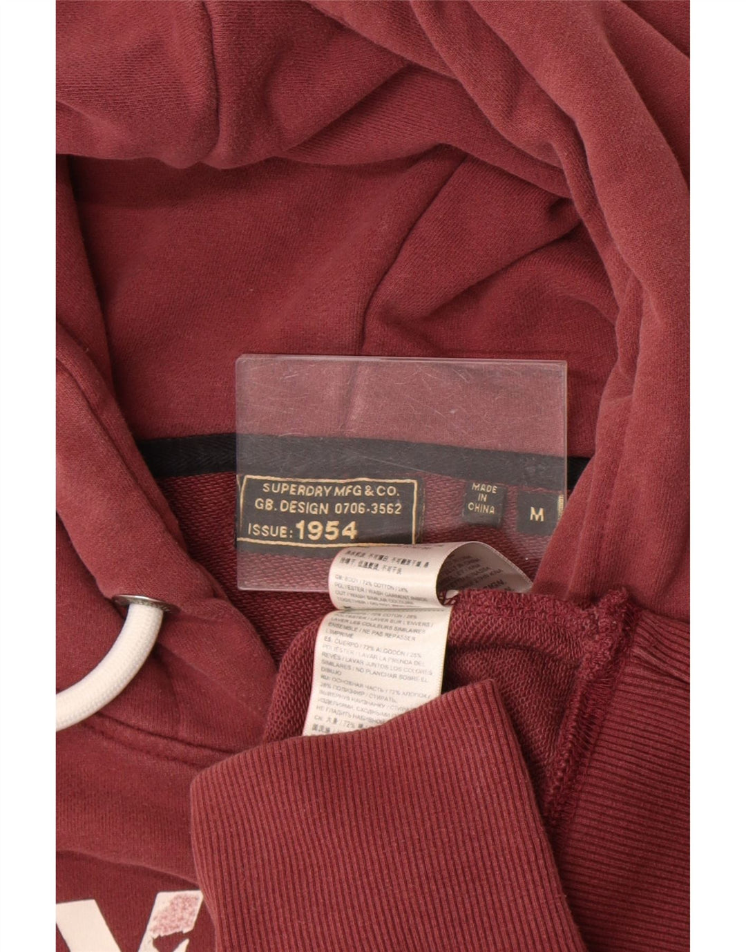 Męski sweter z kapturem Superdry z grafiką, średniej wielkości bordowy bawełniany