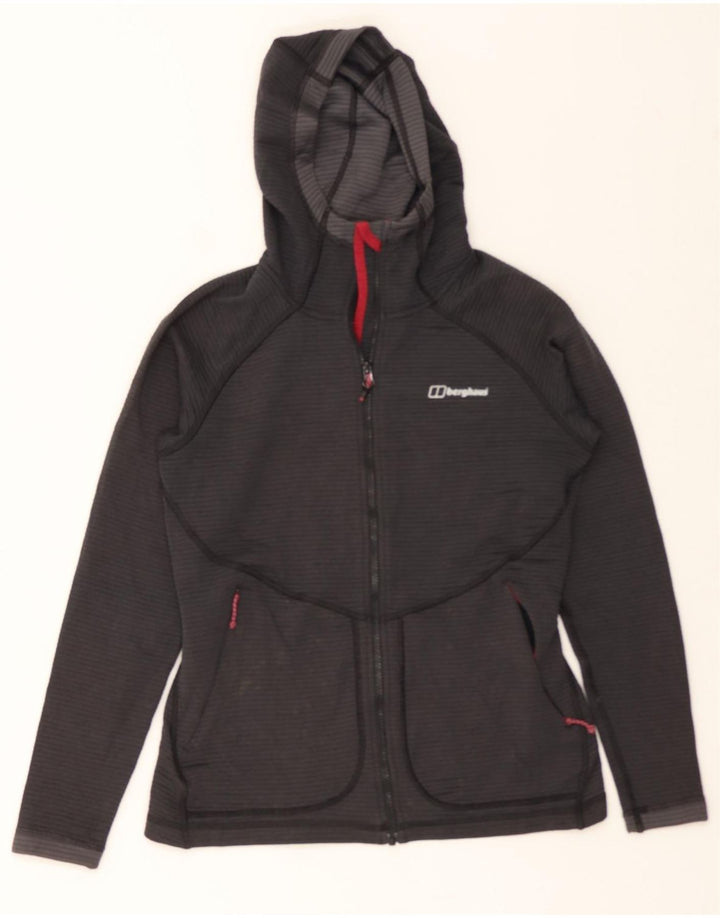 BERGHAUS Womens Zip Hoodie Sweater UK 12 Medium Grey Striped Polyester Vintage Berghaus and Second-Hand Berghaus from Messina Hembry 