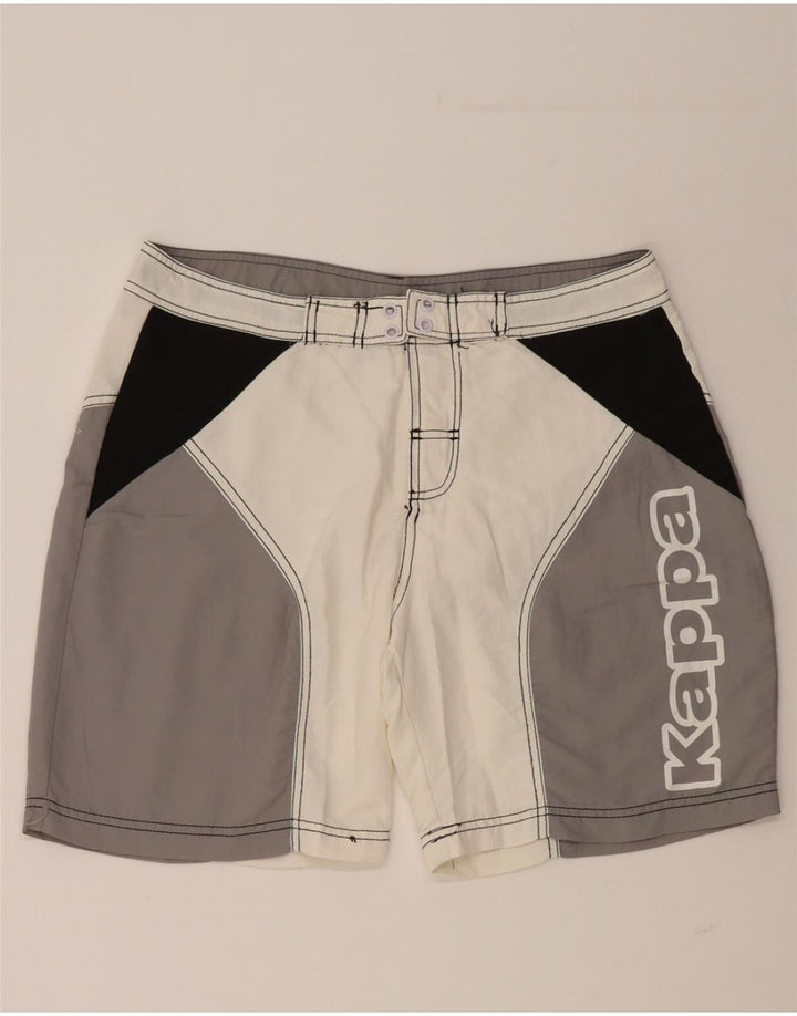 KAPPA Mens Graphic Swimming Shorts Large  Grey Colourblock Polyamide Vintage Kappa and Second-Hand Kappa from Messina Hembry 