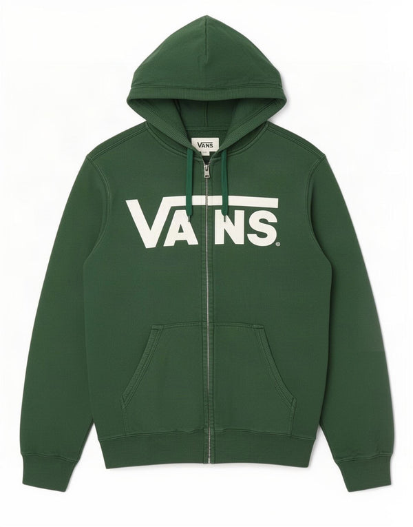 Męski sweter z kapturem i zamkiem błyskawicznym Vans, mały, zielony, bawełniany