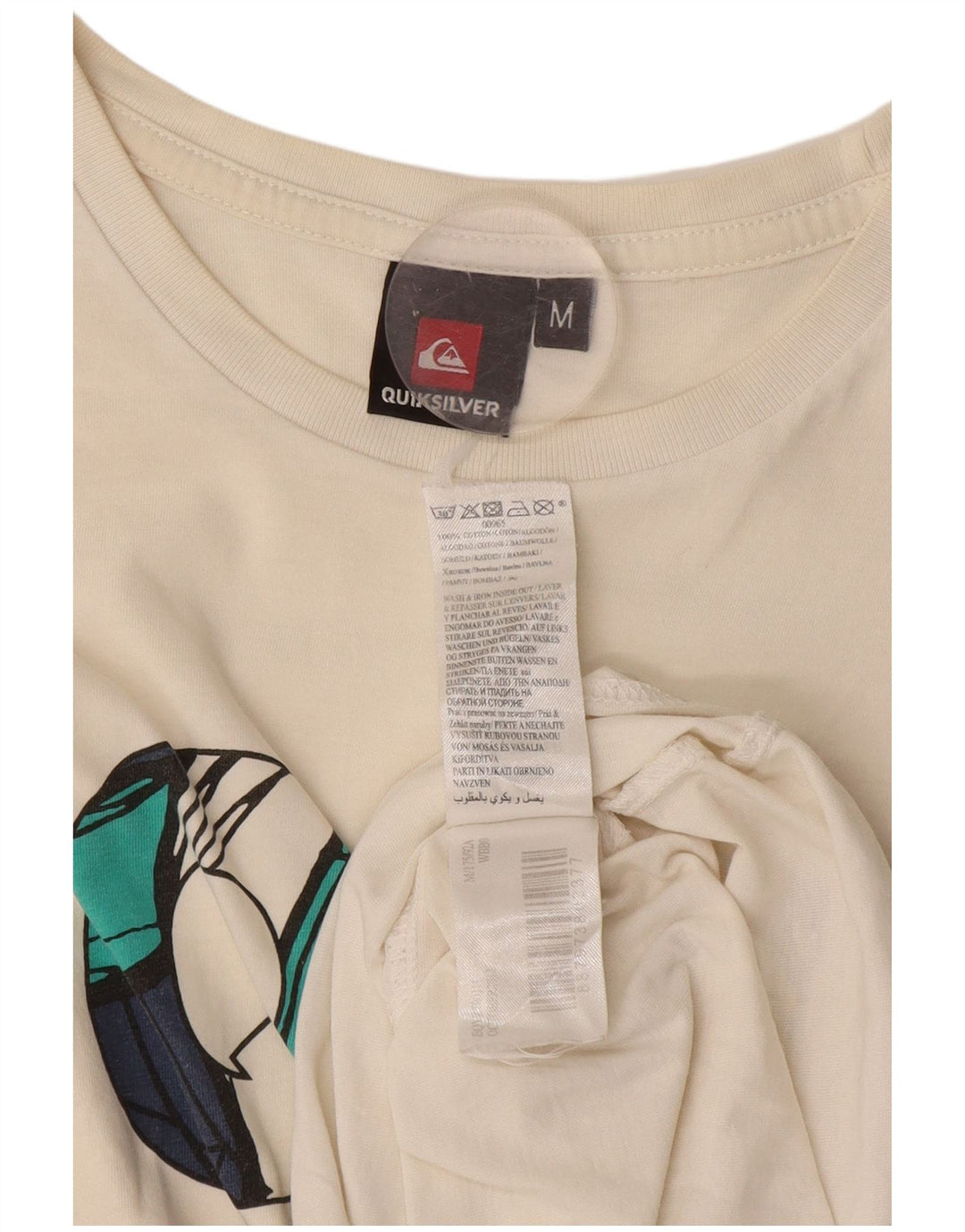 Quiksilver Mens Graphic T-Shirt Top Medium Off White Cotton
