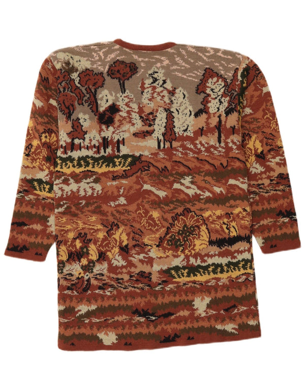 Sweter damski w stylu vintage z okrągłym dekoltem UK 14, duży, brązowy w kwiaty