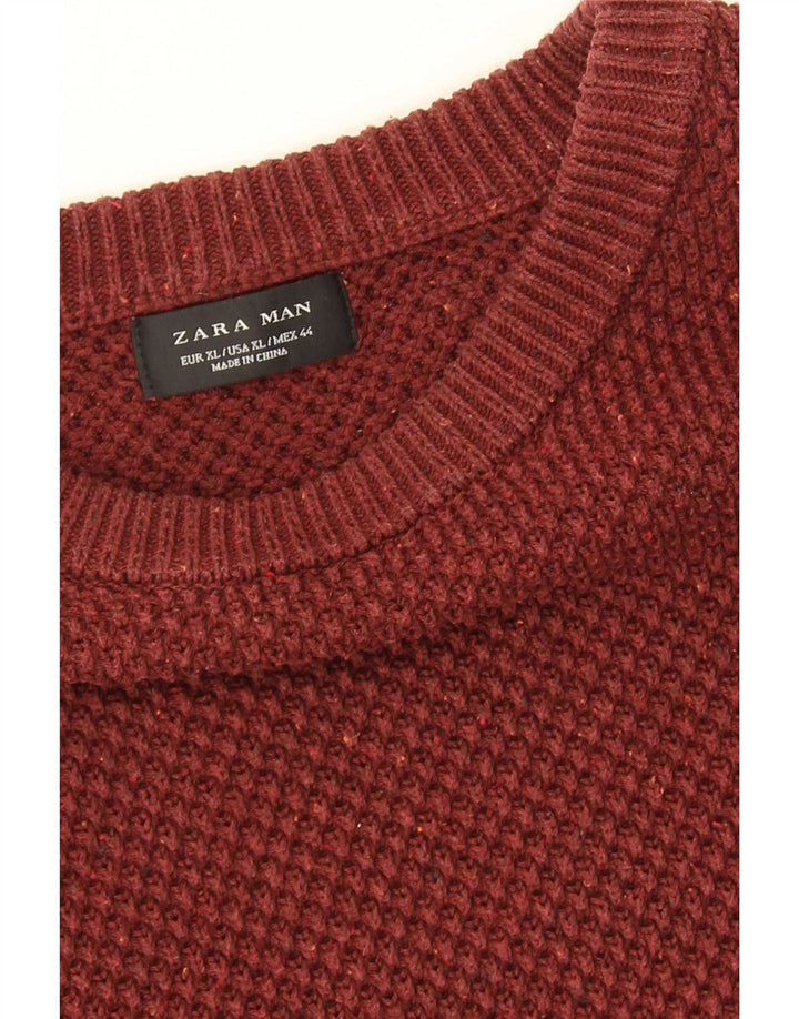 Zara Męski sweter z dekoltem w łódkę XL, czerwony, bawełniany