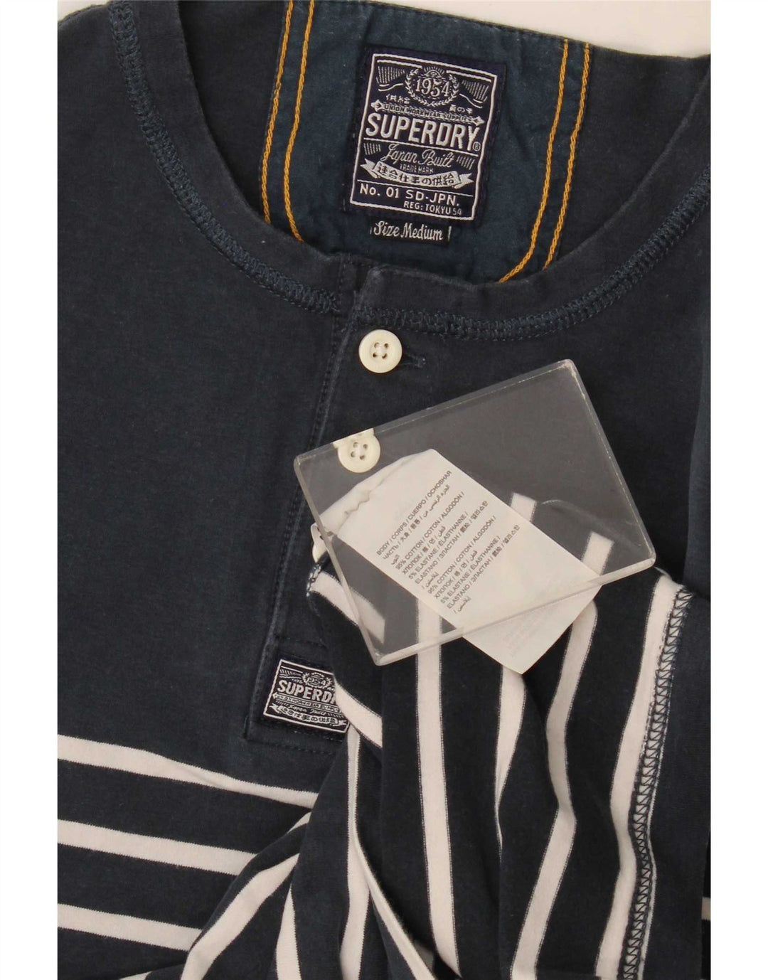 Męski top Superdry Regularny z długim rękawem, bawełniany w średnie granatowe paski