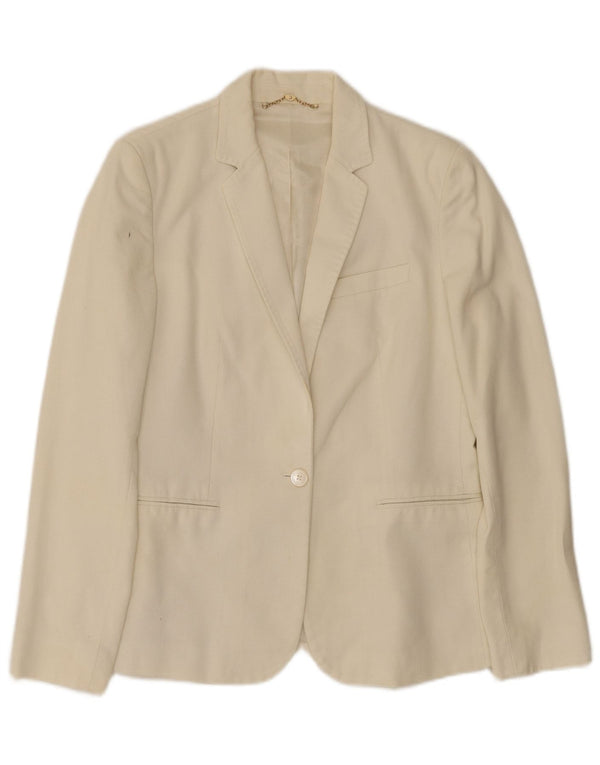 Massimo Dutti Womens 1 Button Blazer Jacket EU 40 Medium Off White Cotton