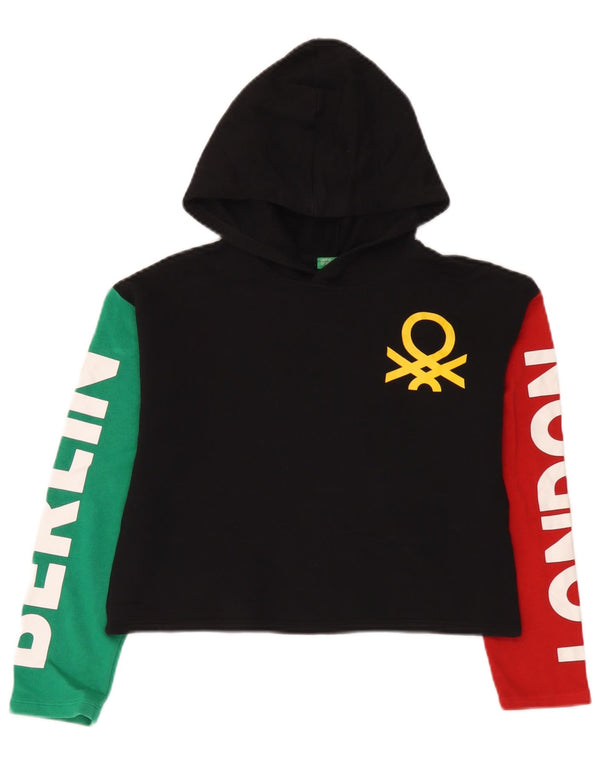 Dziewczęcy sweter z kapturem i grafiką Benetton w wieku 10-11 lat XL, czarny, blok kolorów