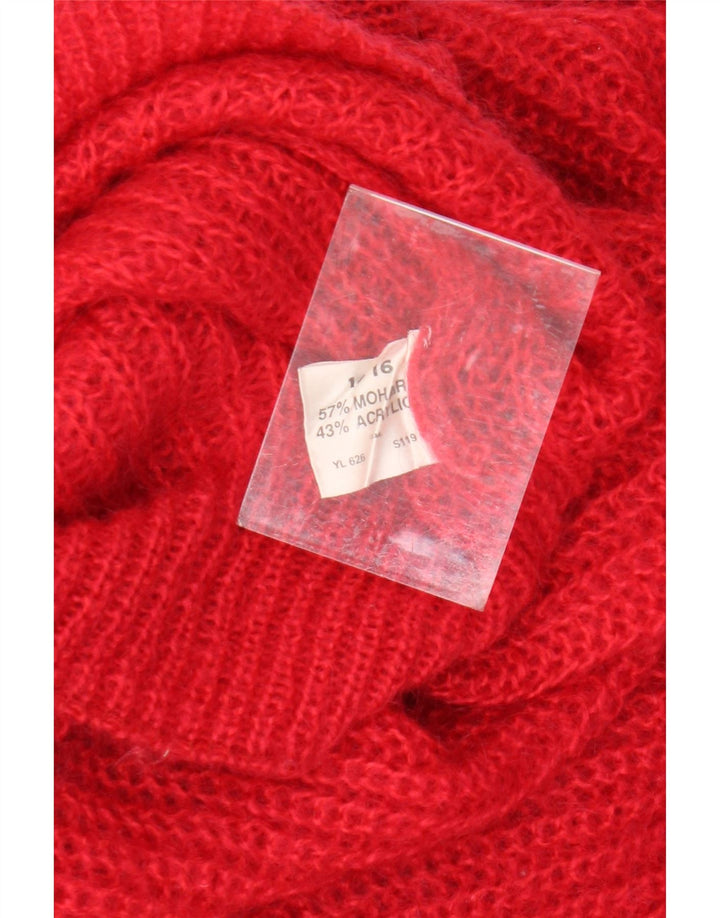 Damski sweter VINTAGE z wywijanym dekoltem, UK 14/16, duży, czerwony moher