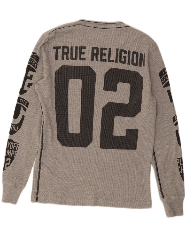 Męski top z grafiką True Religion z długim rękawem, mały, szary, bawełniany