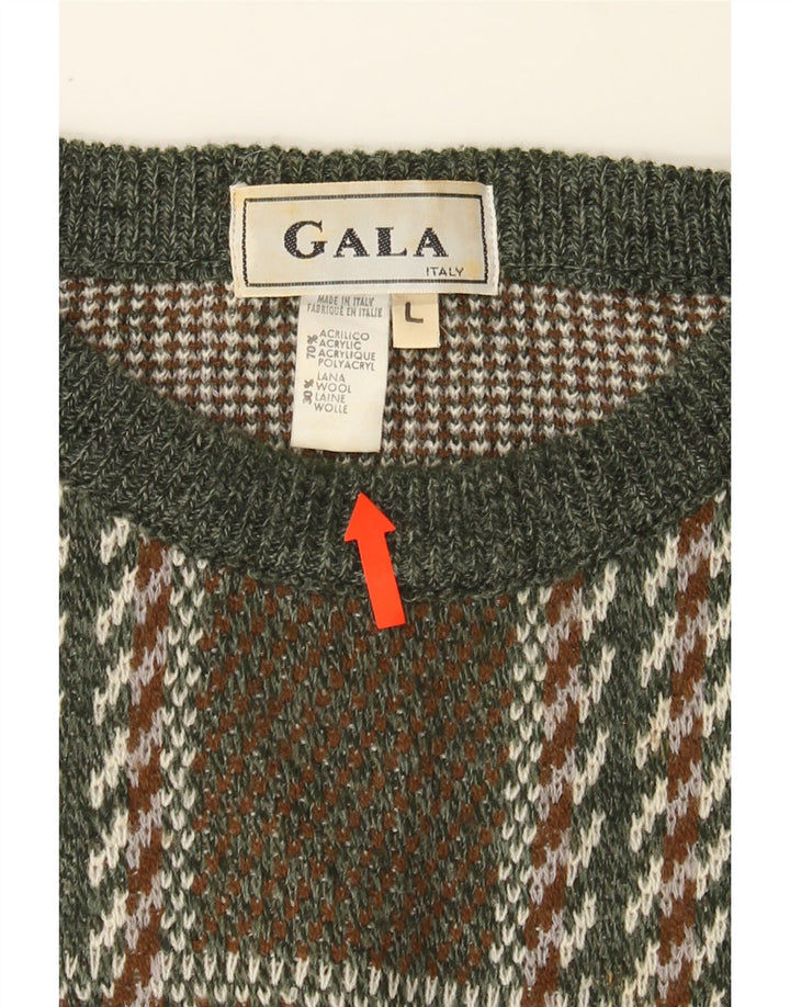 GALA Mens Crew Neck Jumper Sweater Large Khaki Plaid Acrylic Vintage Gala and Second-Hand Gala from Messina Hembry 