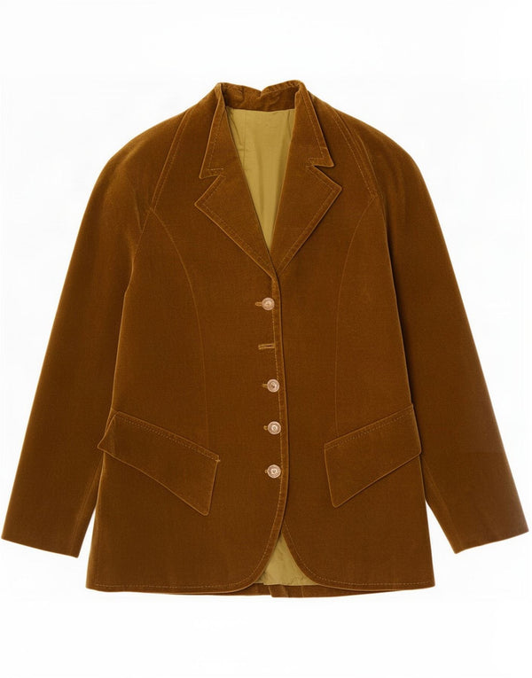 Aksamitna marynarka damska Vintage zapinana na 5 guzików UK 8 Small Khaki
