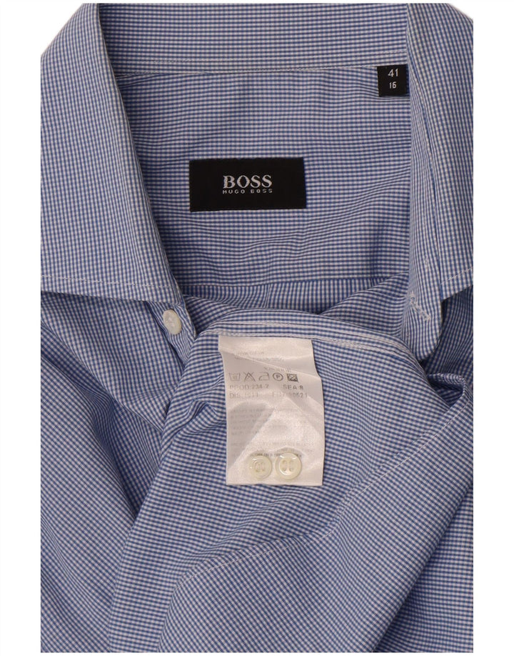 Koszula męska Hugo Boss rozmiar 41 16, duża niebieska bawełniana kratka