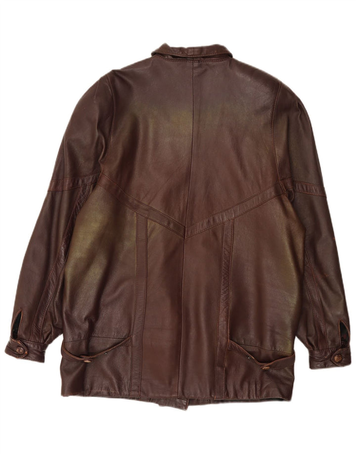 Vintage damski płaszcz skórzany oversize EU 40 średniej wielkości brązowa skóra