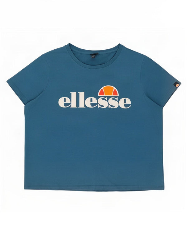Damska koszulka z grafiką Ellesse Top UK 28 6XL Niebieska bawełna
