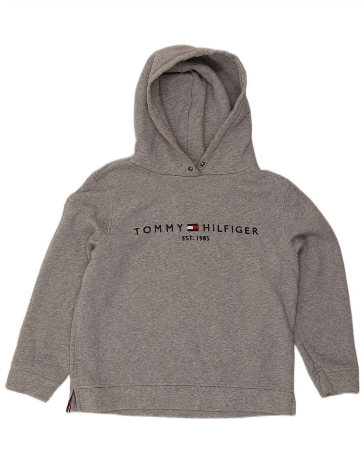 Damski sweter oversize z kapturem i grafiką TOMMY HILFIGER UK 14, średni szary