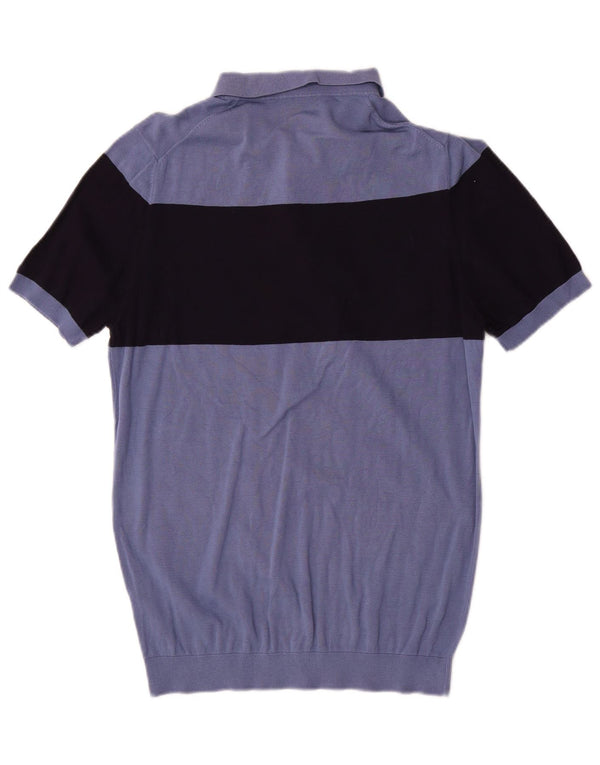 Massimo Dutti Mens Polo Neck Jumper Sweater Medium Blue Colourblock