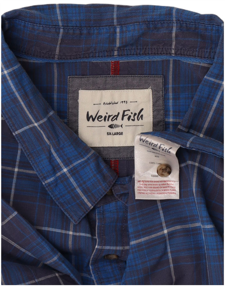 Koszula męska z krótkim rękawem Weird Fish, bawełniana w niebieską kratkę, 5XL
