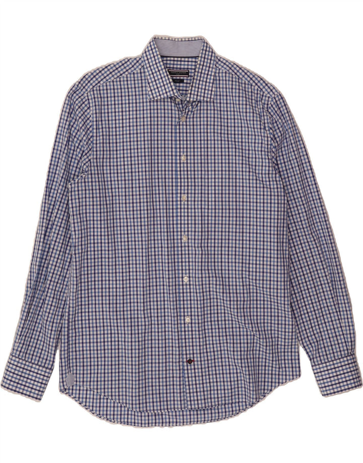 TOMMY HILFIGER Mens Fitted Tailored Fit Shirt Size 41/16 Large Blue Check Vintage Tommy Hilfiger and Second-Hand Tommy Hilfiger from Messina Hembry 