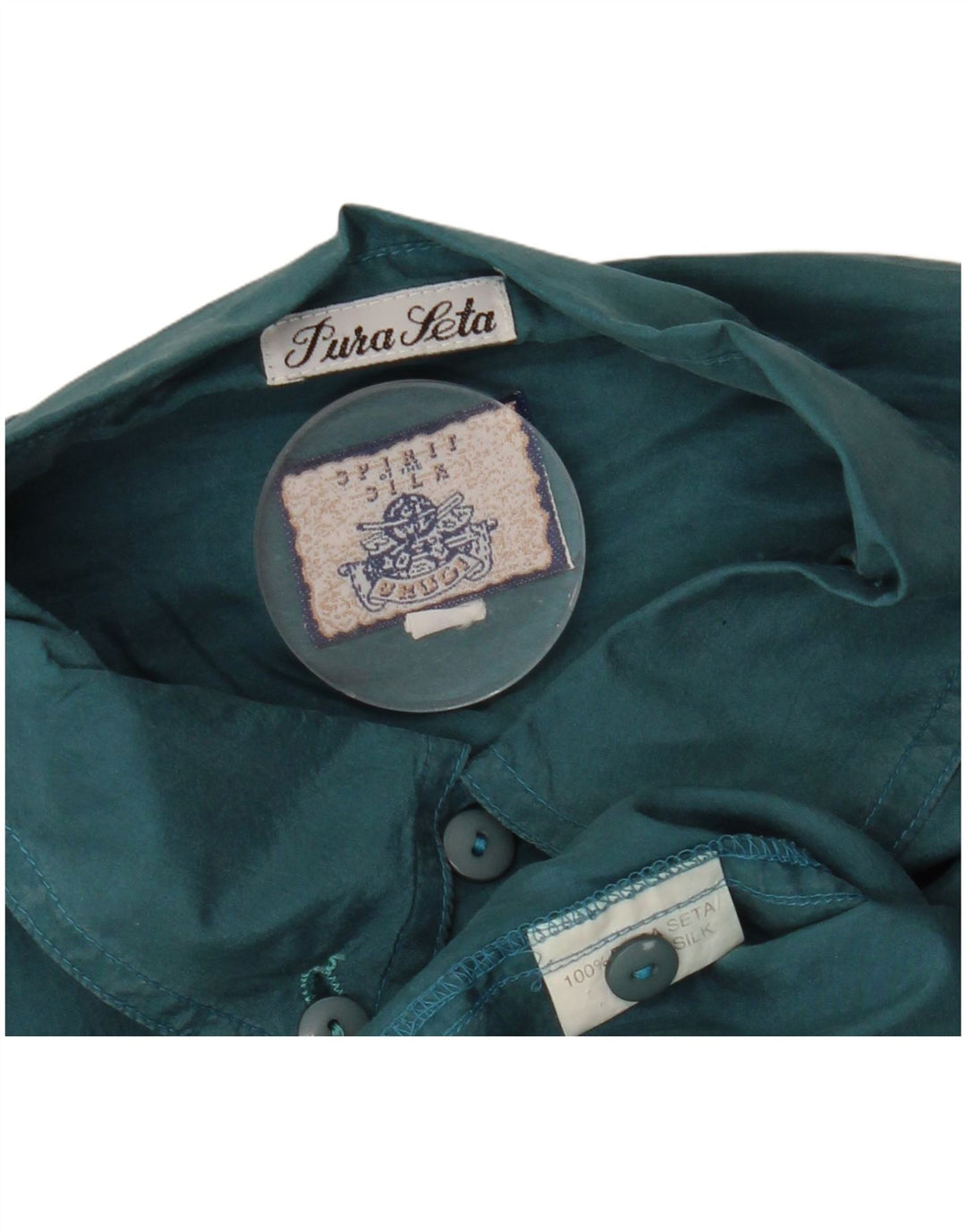 VINTAGE Męska koszula o luźnym kroju z krótkim rękawem, średnio zielony jedwab