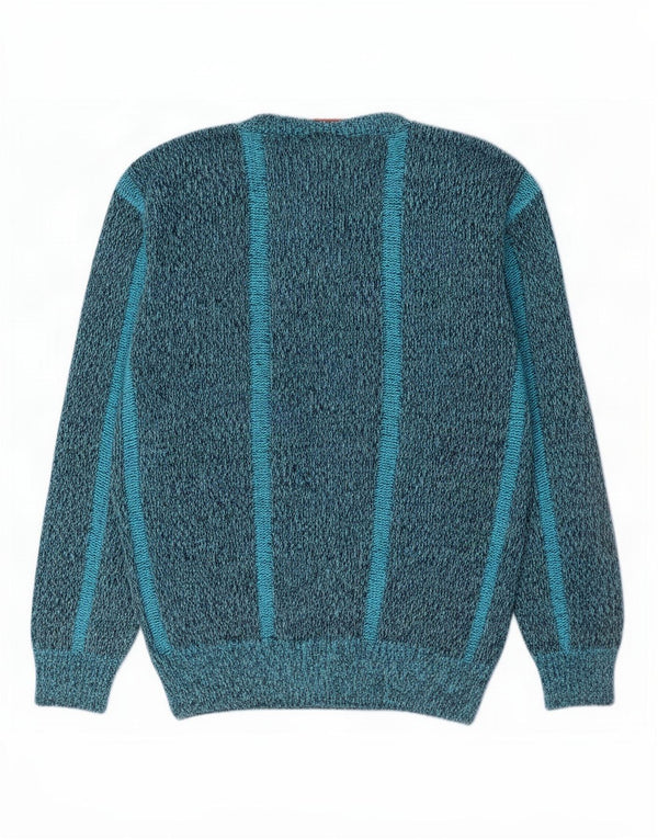 Vintage Womens Boat Neck Jumper Sweater UK 14 Medium Blue Geometric Acrylic