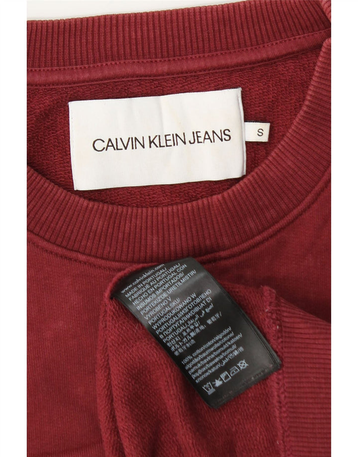 CALVIN KLEIN JEANS Męski sweter z grafiką, mały, bordowy, bawełniany