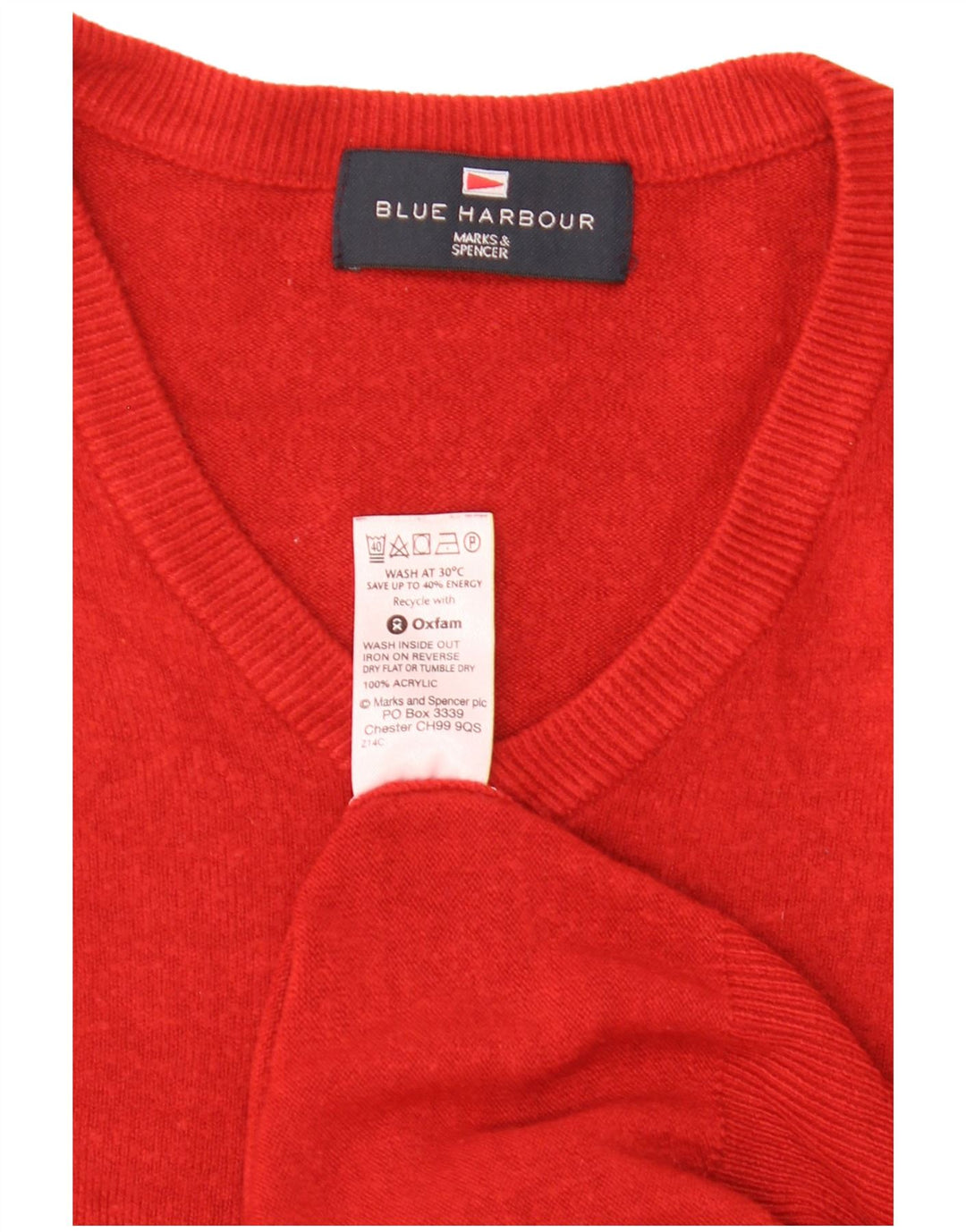 Męski sweter Marks & Spencer Blue Harbor z dekoltem w kształcie litery V, 2XL, czerwony akryl