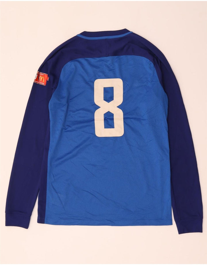 Męska koszulka Nike Dri Fit z grafiką, długim rękawem, średnioniebieskim poliestrem w blokach kolorów