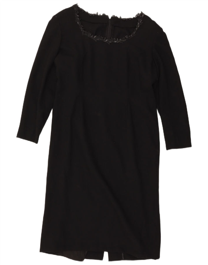 Damska sukienka płaszczowa z długim rękawem VINTAGE UK 14, duża czarna