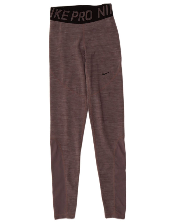 Damskie legginsy Nike Dri Fit Graphic UK 4 XS Szary poliester z blokami kolorów