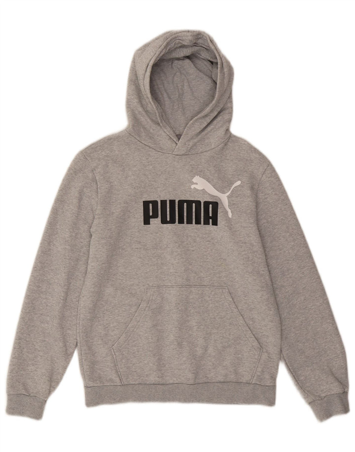 Chłopięcy sweter z kapturem i grafiką PUMA, 13-14 lat, szara bawełna