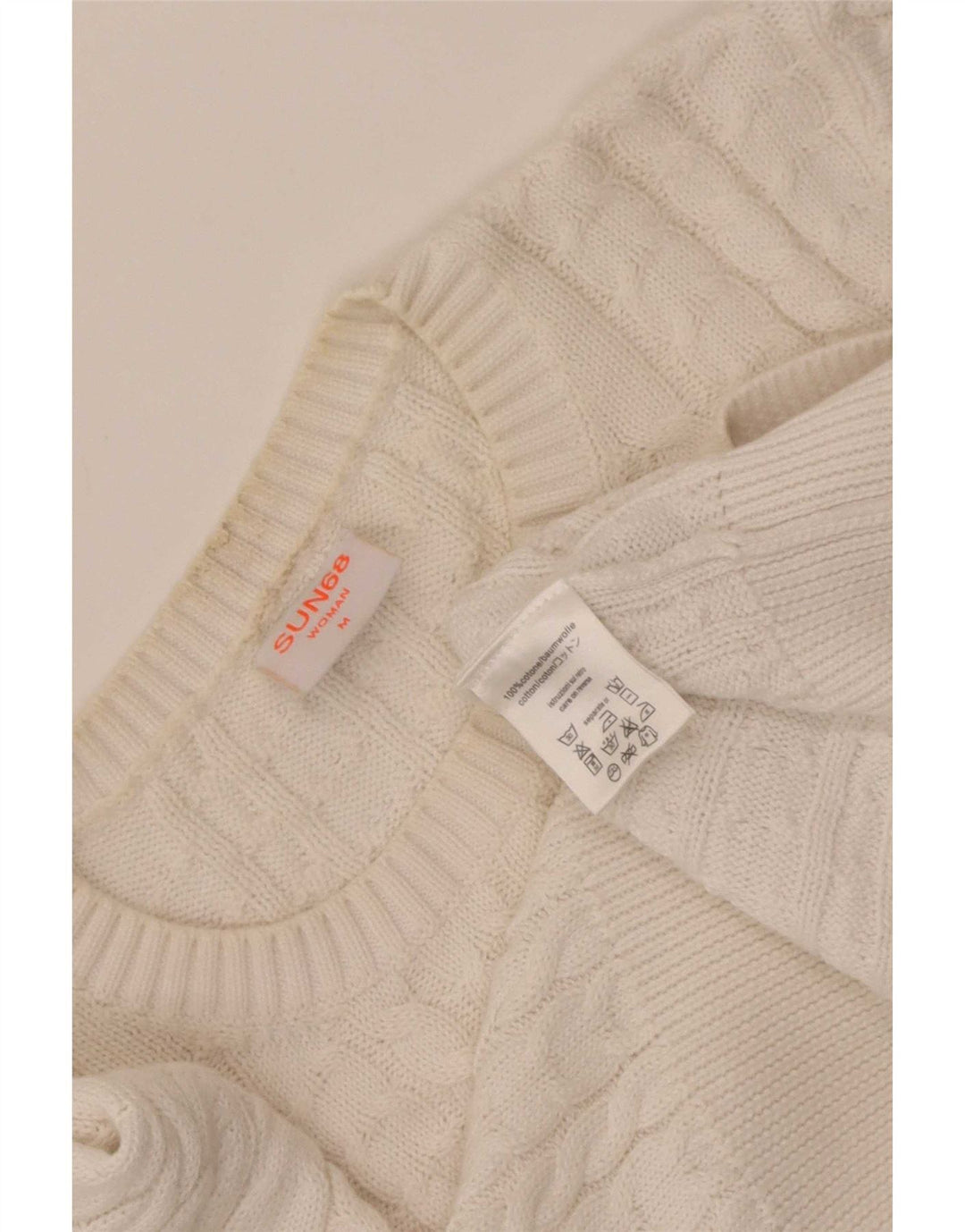 Damski sweter Sun68 z dekoltem w łódkę UK 12 Średnia biała bawełna