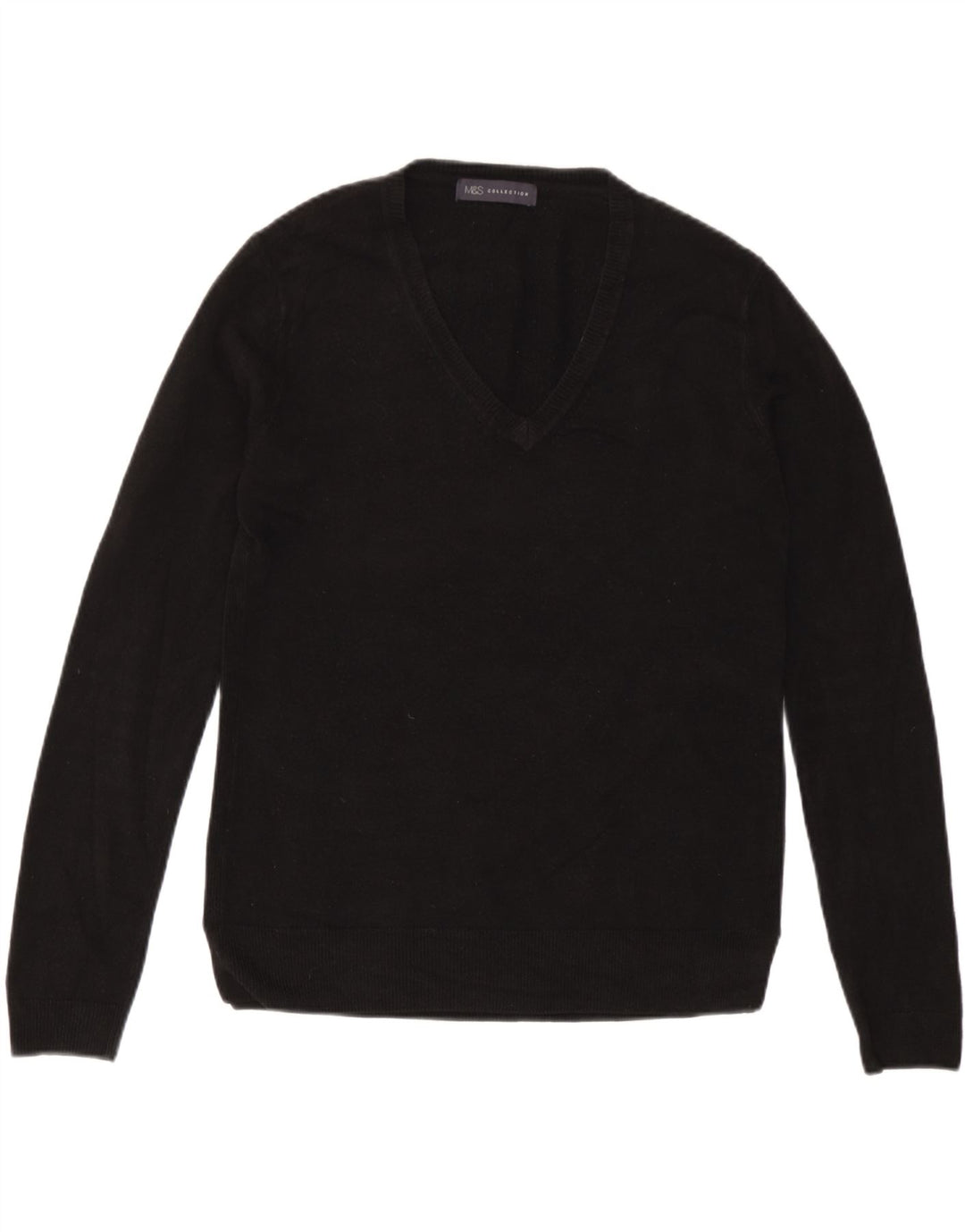 Marks & Spencer Damski sweter z dekoltem w kształcie litery V, UK 12, średni czarny akryl