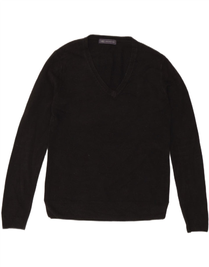 Marks & Spencer Damski sweter z dekoltem w kształcie litery V, UK 12, średni czarny akryl