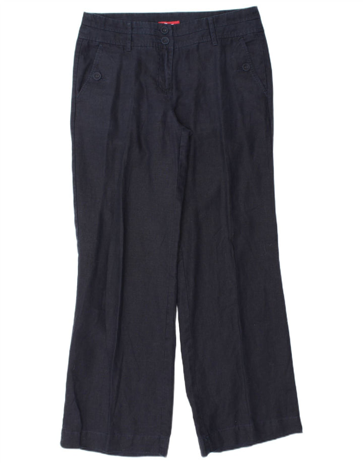 Spodnie Chino damskie MONSOON z szeroką nogawką UK 10 Small W32 L31 Granatowe lniane