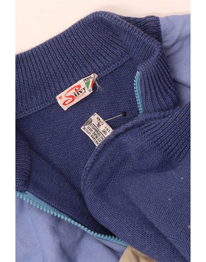 Silvy Męski sweter zapinany na zamek IT 48 Mały niebieski wełniany blok kolorów