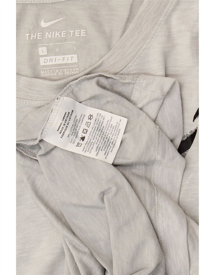 NIKE Mens Dri Fit Graphic Top Long Sleeve Large Grey Cotton