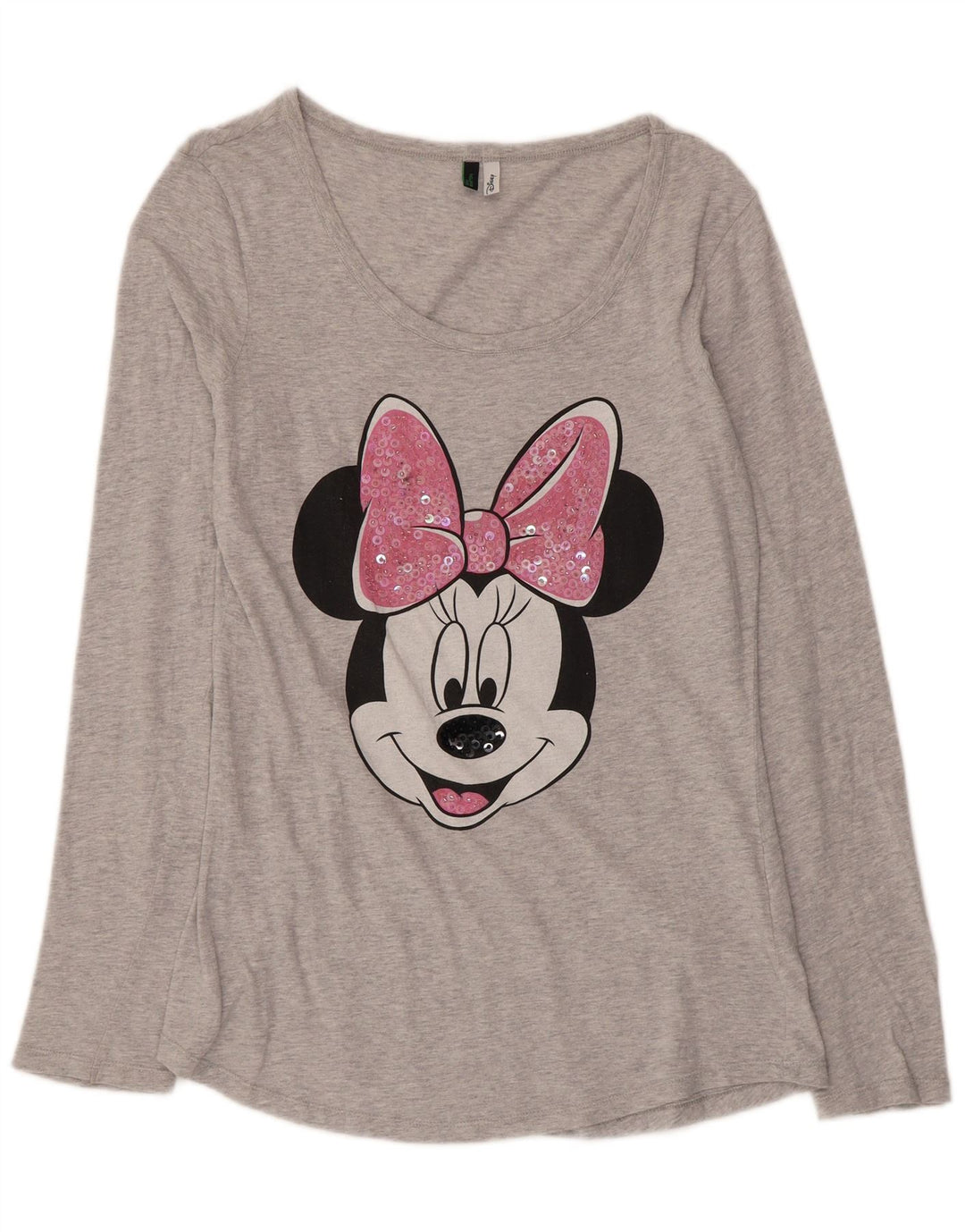 Damski top Benetton Minnie Graphic z długim rękawem, średnioszary, bawełniany