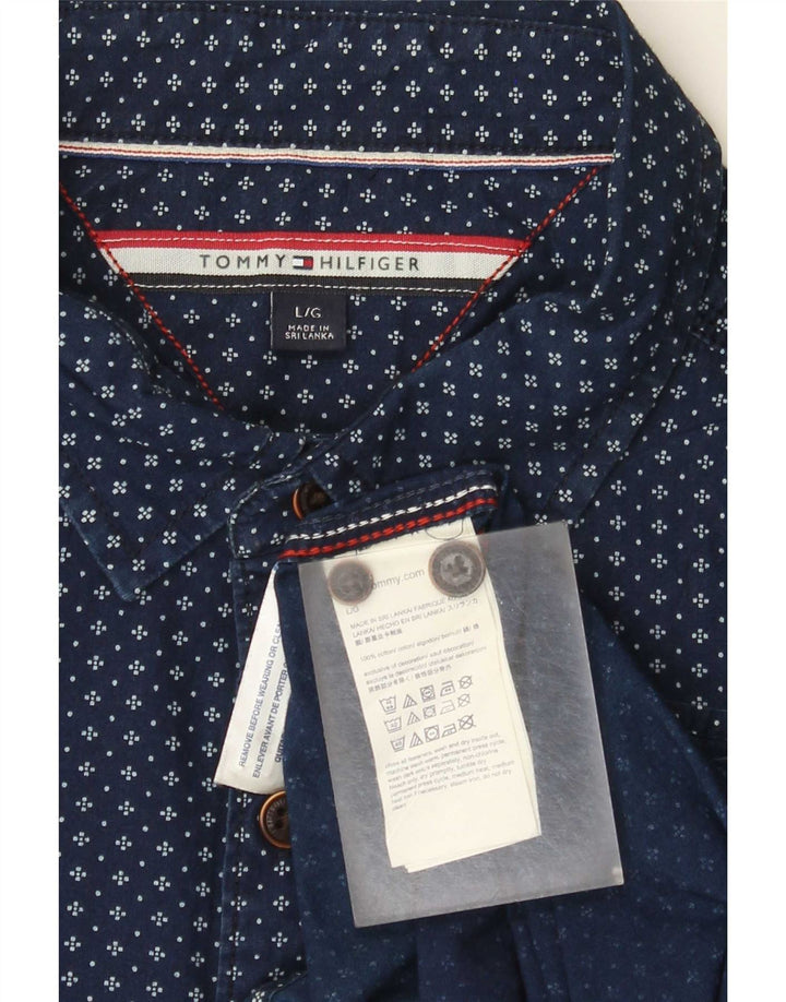 Męska koszula Tommy Hilfiger w abstrakcyjny wzór, duża, granatowa, bawełniana