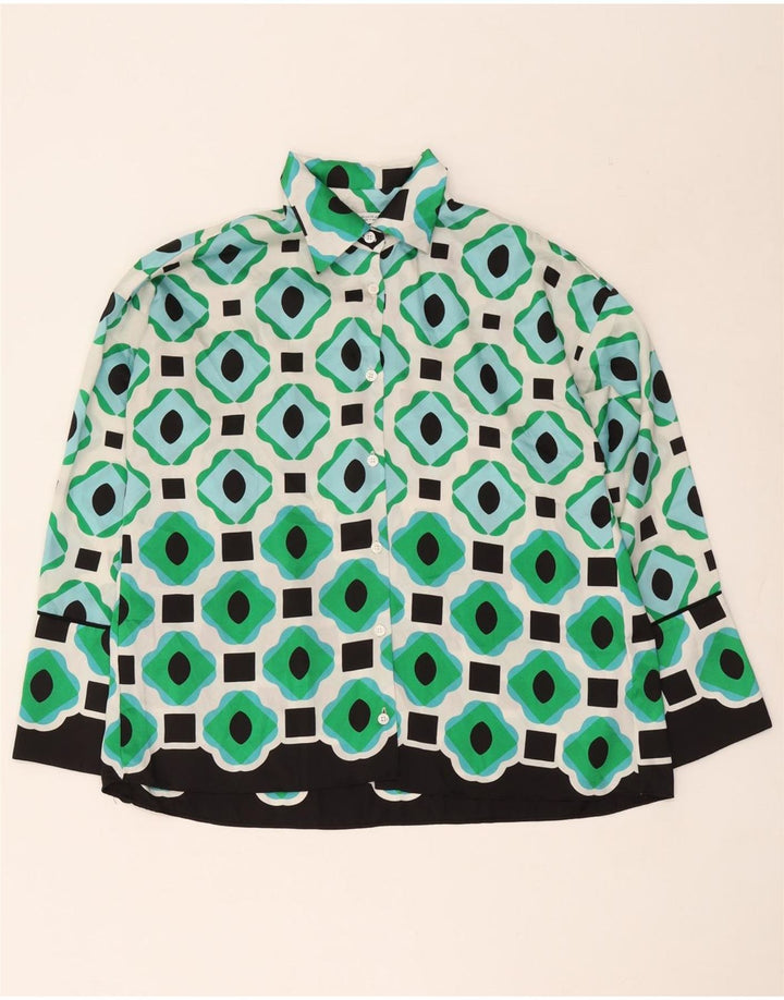 Damska bluzka koszulowa oversize Zara UK 6 XS Zielony geometryczny poliester