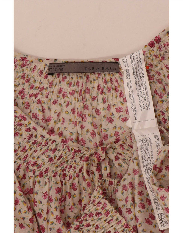 Bluzka damska Zara Top UK 10, mała, biała, bawełniana w kwiaty