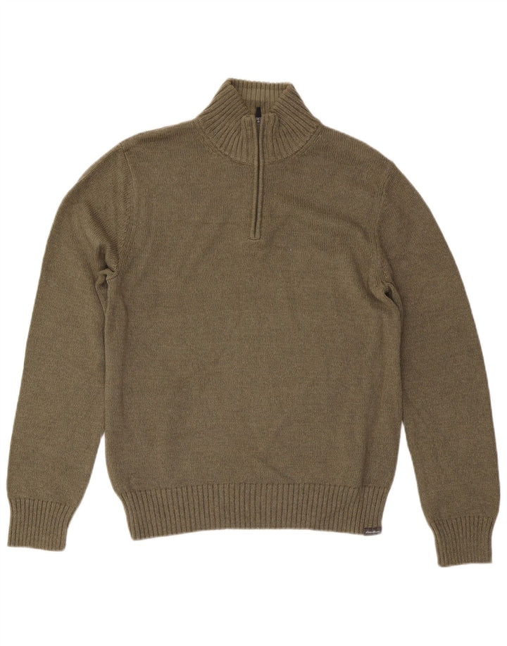 EDDIE BAUER Męski sweter zapinany na zamek, mały, bawełniany khaki