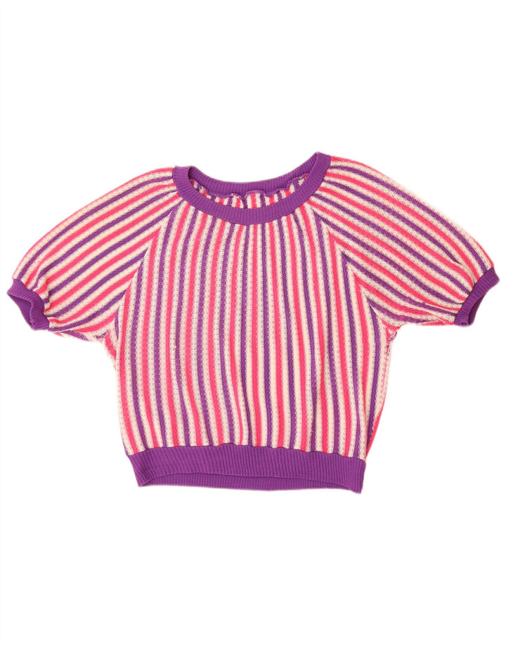 Sweter damski VINTAGE z dekoltem w łódkę UK 14, duże, wielokolorowe paski