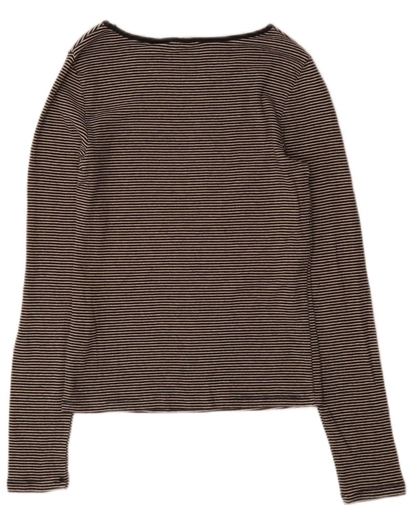 Levi's Womens Top Long Sleeve UK 12 Medium Grey Pinstripe Cotton