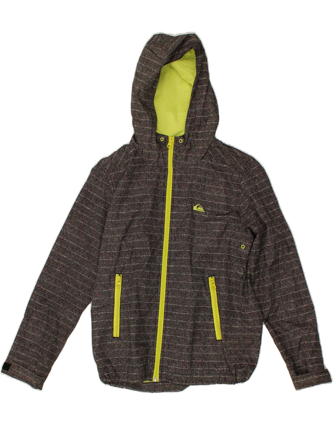 QUIKSILVER Boys Hooded Rain Jacket 11-12 Years Grey Striped Polyester Vintage Quiksilver and Second-Hand Quiksilver from Messina Hembry 