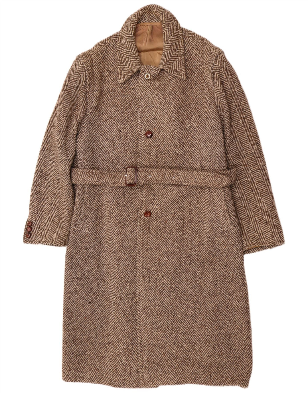 Płaszcz męski Moessmer UK 42 XL, brązowa wełna w jodełkę