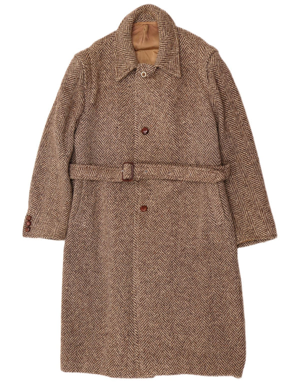 Płaszcz męski Moessmer UK 42 XL, brązowa wełna w jodełkę
