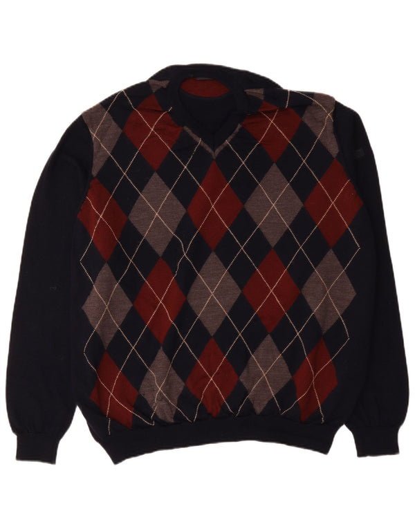 Męski sweter Maerz Muenchen z dekoltem w kształcie litery V XL granatowy Argyle/diamentowa wełna