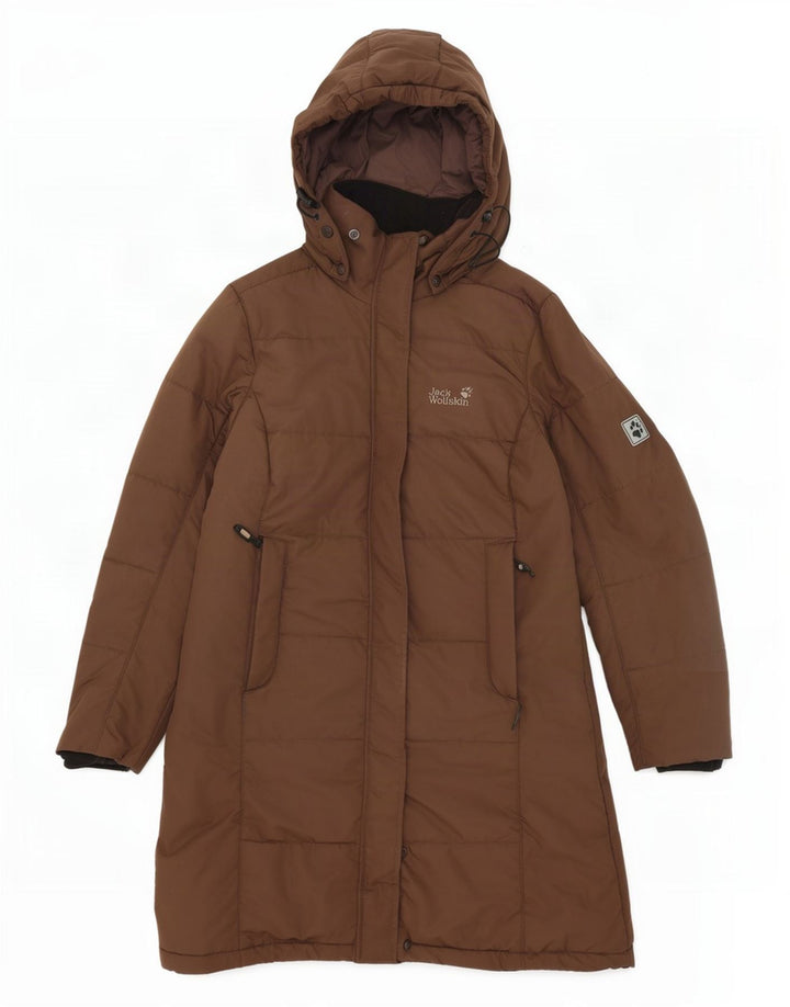 Damski ocieplany płaszcz z kapturem Jack Wolfskin UK 12/14 Średni brązowy poliester