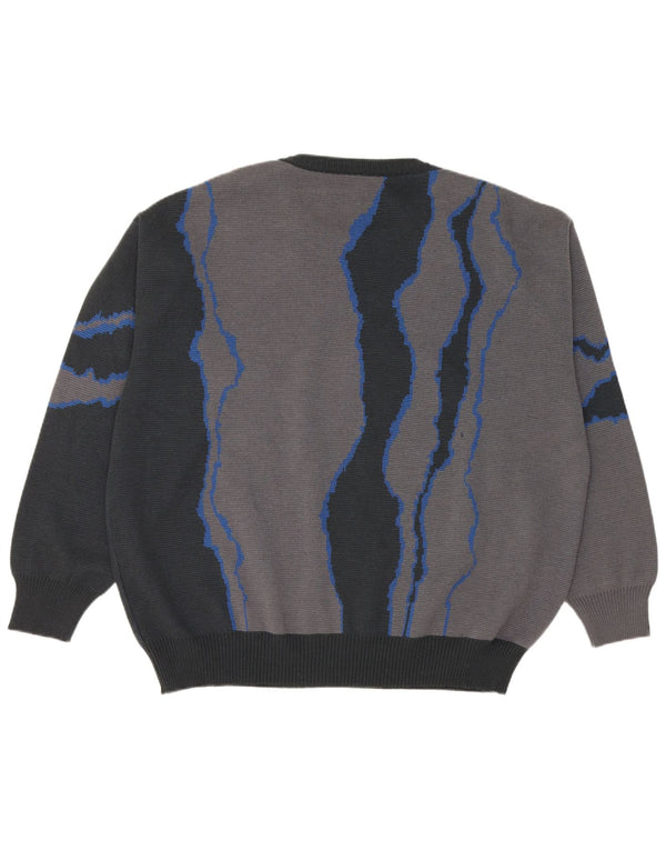 Vintage męski sweter o luźnym kroju z okrągłym dekoltem IT 50 średni granatowy