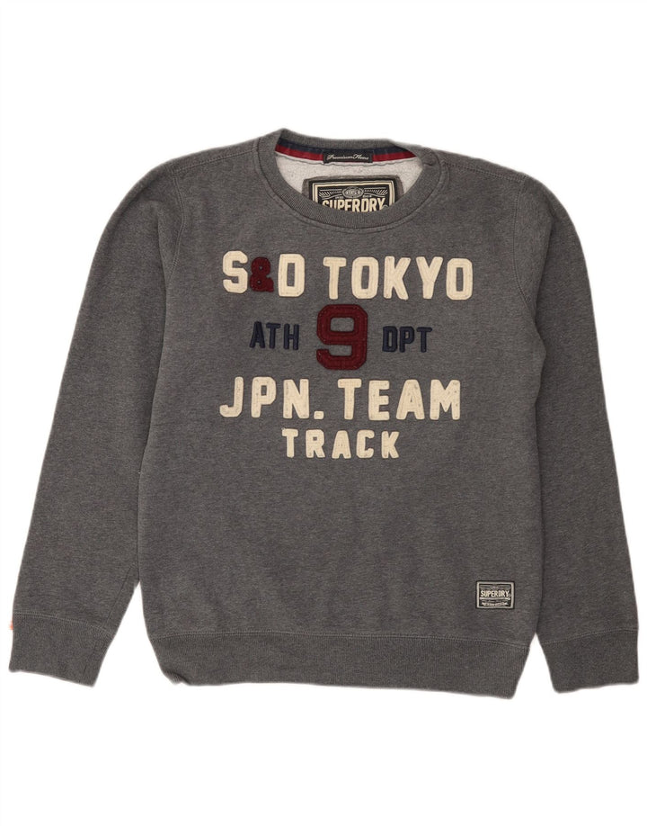 Męski sweter z grafiką Superdry, duży, szary, bawełniany