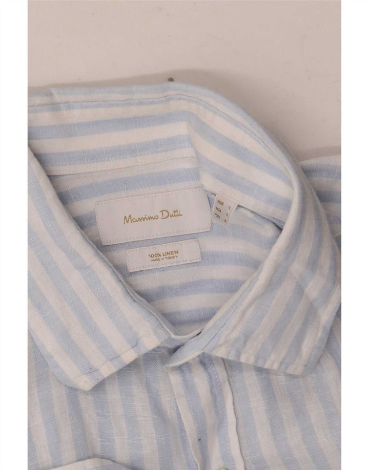 Koszula męska Massimo Dutti, duża, niebieska, lniana w prążki